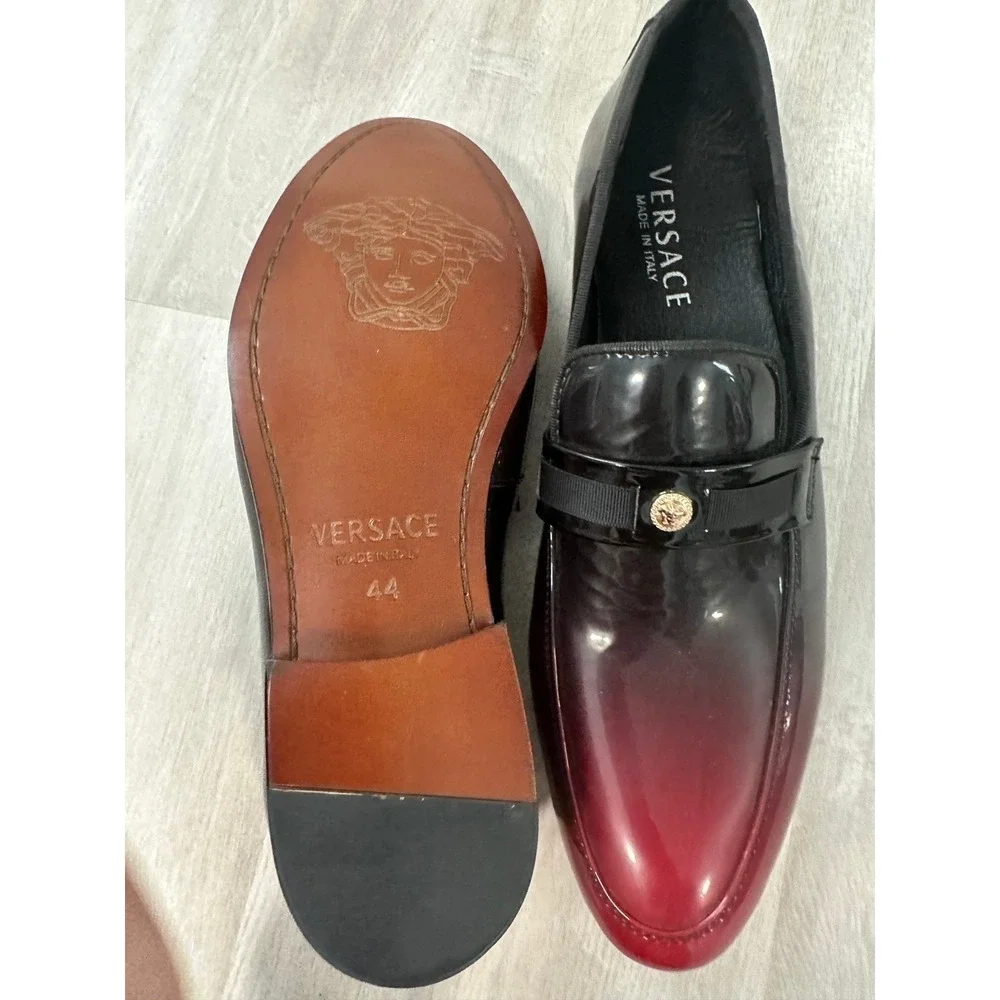 Versace Men's Black Cherry Ombre Patent Leather Medusa Loafers Italy sz 44 us 10 - Picture 8 of 12